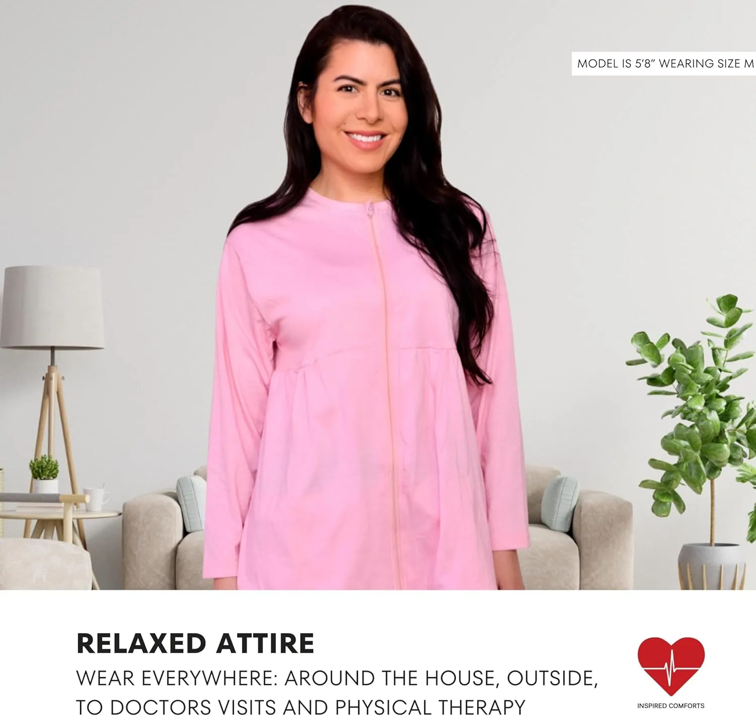 Inspired Comforts Women's Mastectomy Recovery Full Sleeves Front Open Zip Up Shirt with Drain Pockets