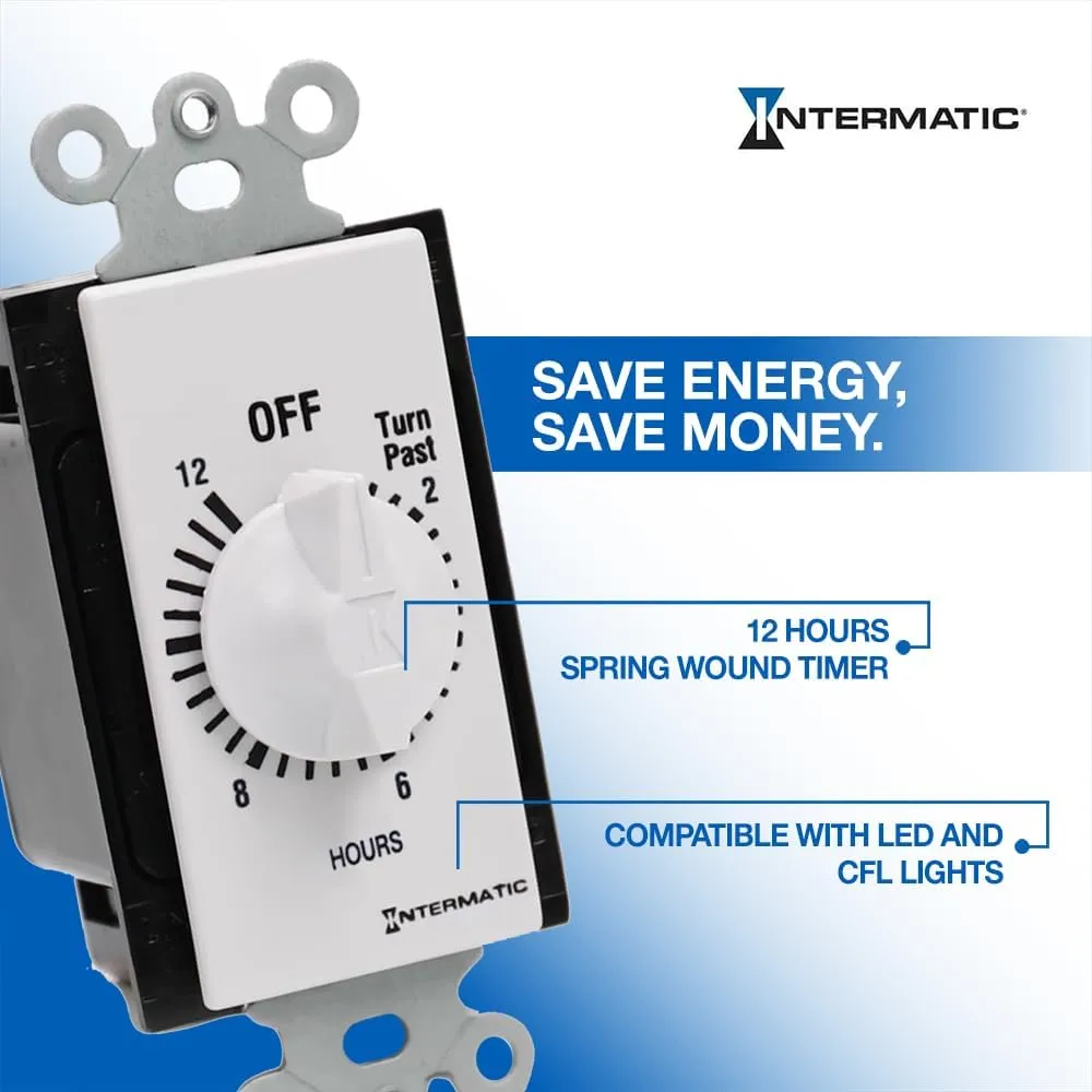 Intermatic SW15MWK 15-Minute Spring Wound Timer, White - Energy-Saving Control for Lights and Appliances - Easy Installation and Operation