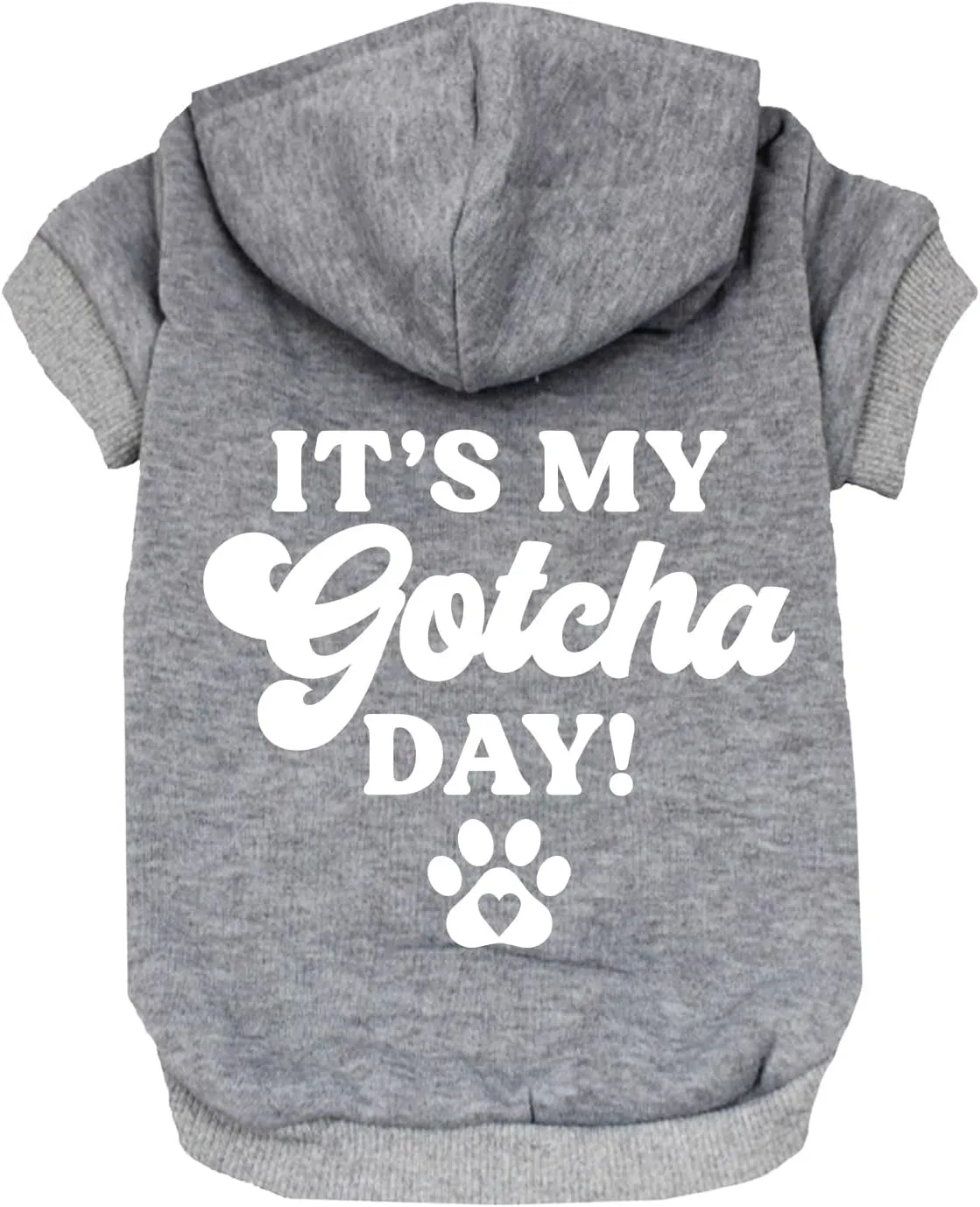 It's My Gotcha Day Dog Hoodie Fleece Lined Pullover Sweatshirt with Leash Hole(Grey, Medium 12)