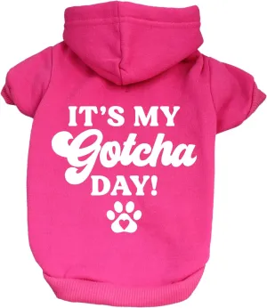 It's My Gotcha Day Dog Hoodie Fleece Lined Pullover Sweatshirt with Leash Hole(Hot Pink, Medium 12)