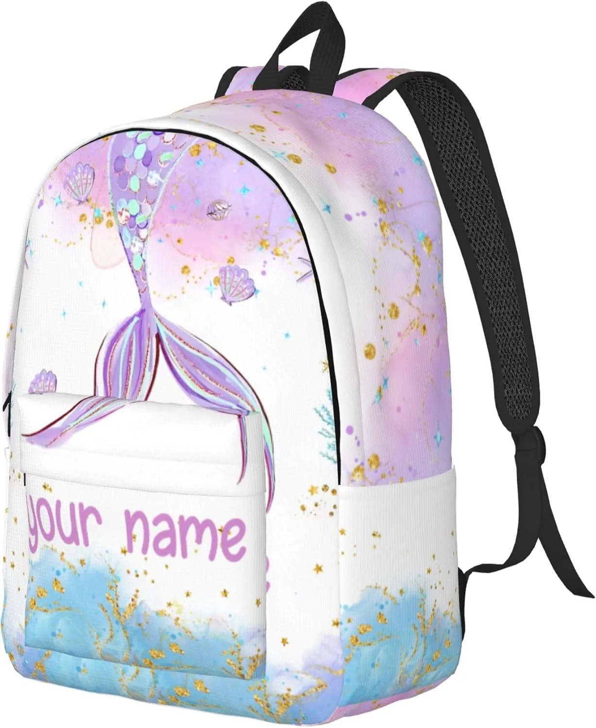 J&SBGFT Personalized Backpack for Girls,Custom Backpacks with Name,Customized Mermaid School Bag for Kids Girl,Book Bags for Student Back to School Travel Picnic 15in