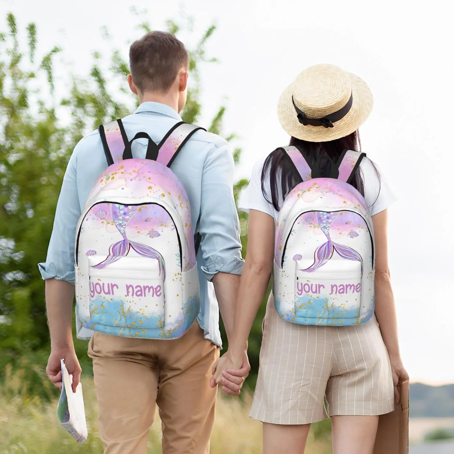 J&SBGFT Personalized Backpack for Girls,Custom Backpacks with Name,Customized Mermaid School Bag for Kids Girl,Book Bags for Student Back to School Travel Picnic 15in