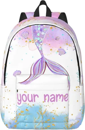 J&SBGFT Personalized Backpack for Girls,Custom Backpacks with Name,Customized Mermaid School Bag for Kids Girl,Book Bags for Student Back to School Travel Picnic 15in