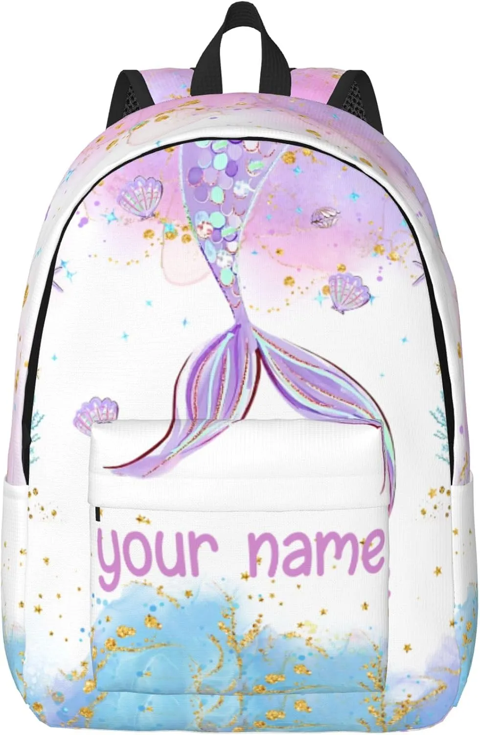 J&SBGFT Personalized Backpack for Girls,Custom Backpacks with Name,Customized Mermaid School Bag for Kids Girl,Book Bags for Student Back to School Travel Picnic 15in