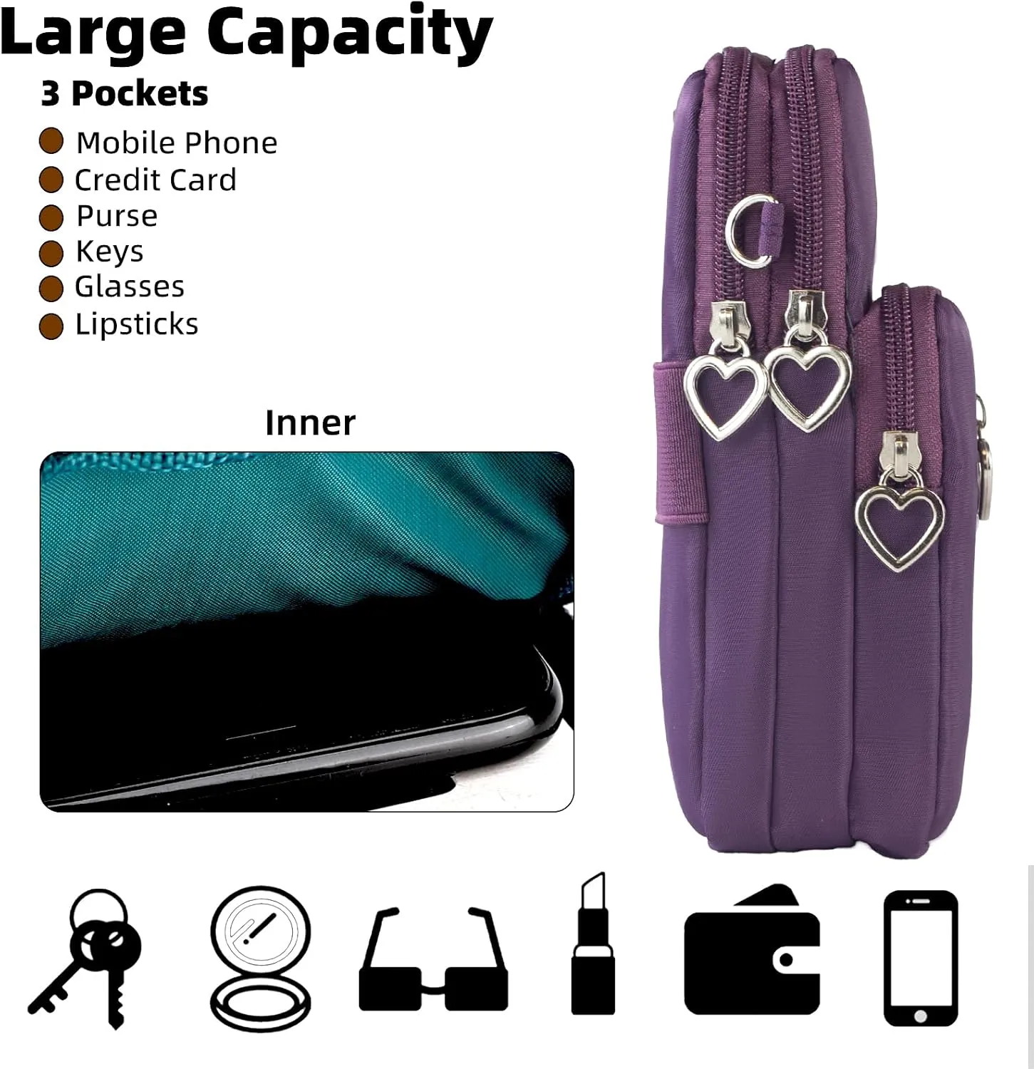 JANKS Small Crossbody Bag for Women - Mini Phone Purses with Crossbody Strap and Wallet - Nylon Arm Bag