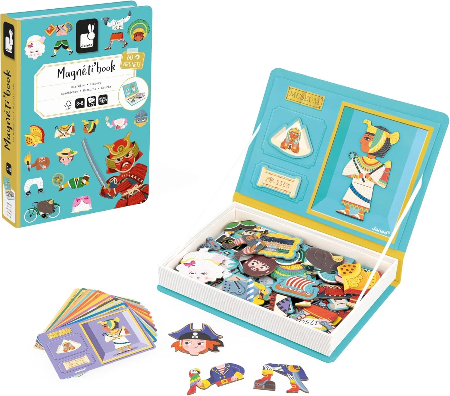 Janod - Magnéti'Book Histoire - Magnetic Educational Game 60 Magnets   12 Models - Children's Toy Made of Cardboard - Develops Fine Motor Skills and Imagination - Suitable for Ages 3 and Above