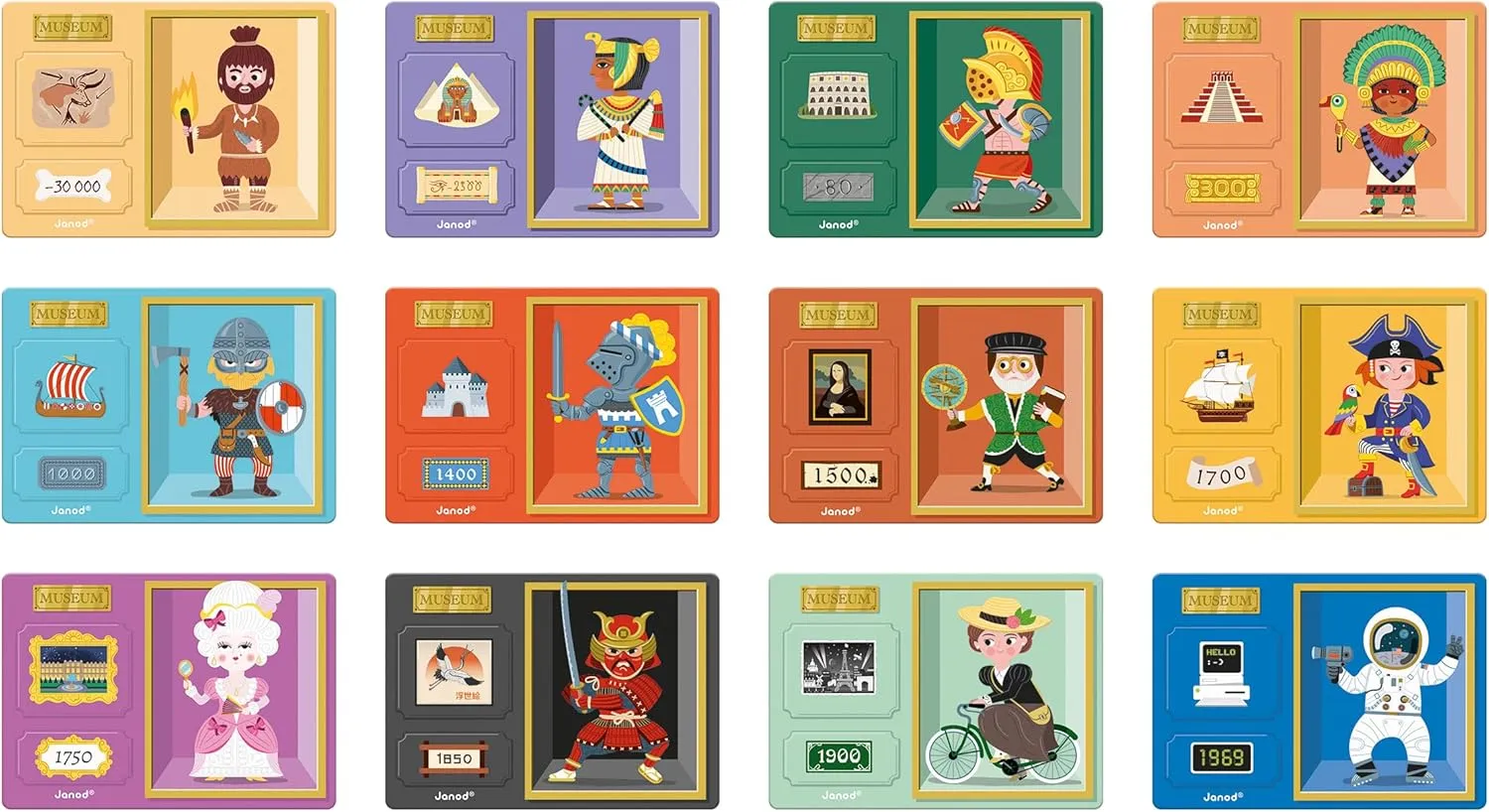 Janod - Magnéti'Book Histoire - Magnetic Educational Game 60 Magnets   12 Models - Children's Toy Made of Cardboard - Develops Fine Motor Skills and Imagination - Suitable for Ages 3 and Above