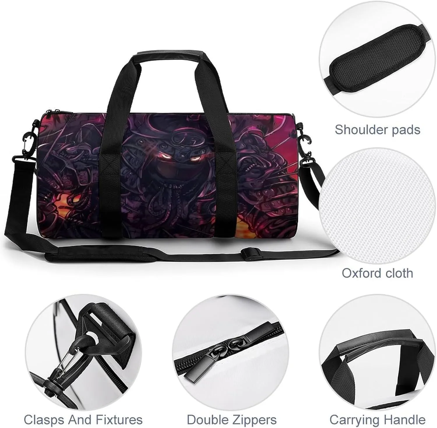 Japanese Samurai Graphic Duffelbag Utility Bag Lightweight Duffelbag Picnic Bags Gym Satchel Durable Handbag Sports Duffel Bags 17.7in/9in/9in