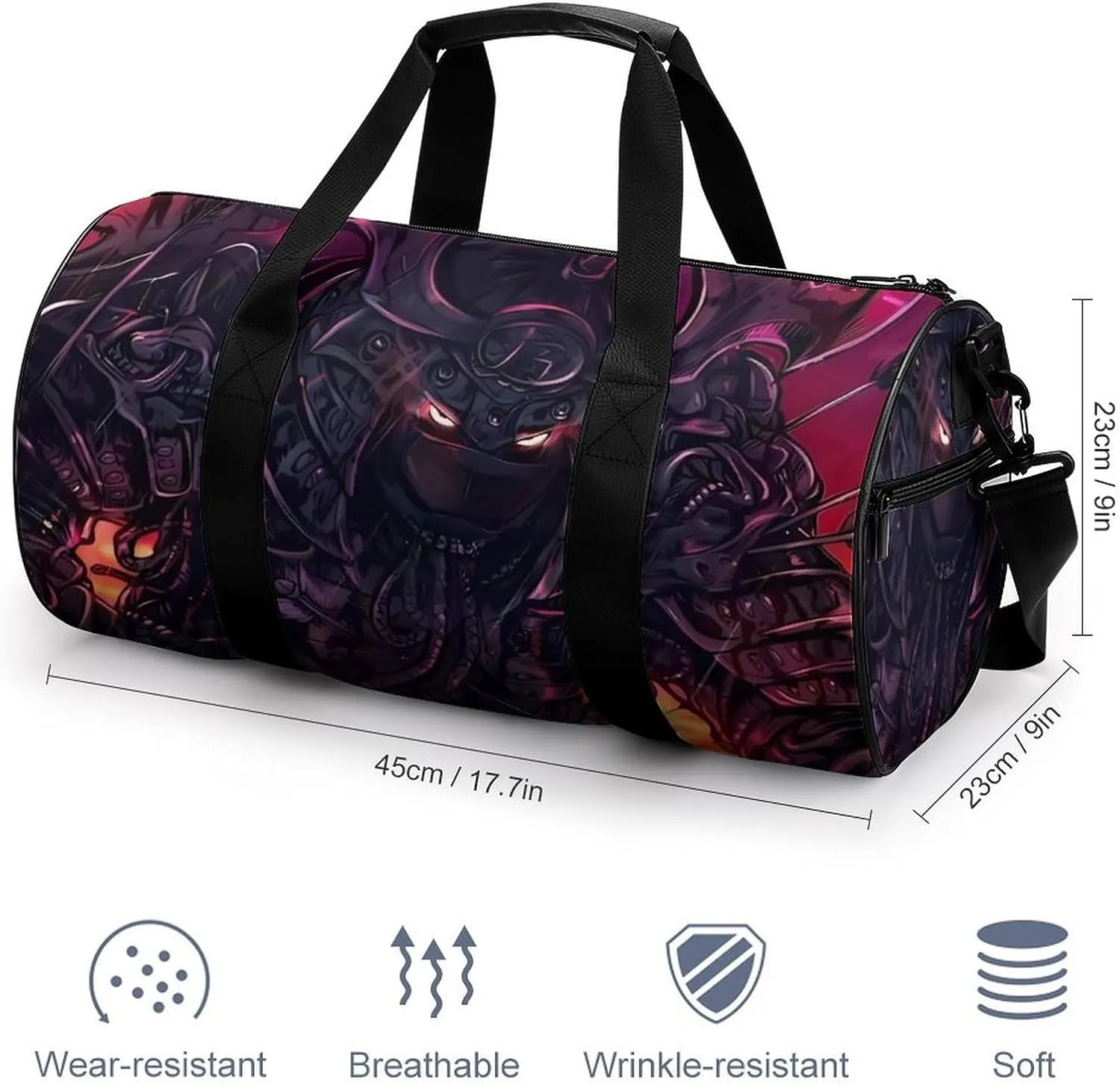 Japanese Samurai Graphic Duffelbag Utility Bag Lightweight Duffelbag Picnic Bags Gym Satchel Durable Handbag Sports Duffel Bags 17.7in/9in/9in