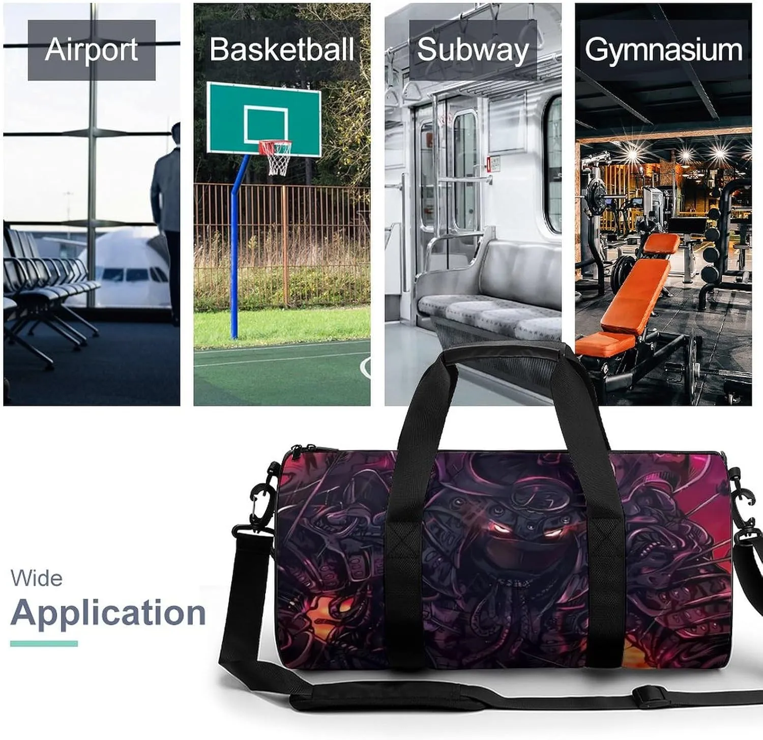Japanese Samurai Graphic Duffelbag Utility Bag Lightweight Duffelbag Picnic Bags Gym Satchel Durable Handbag Sports Duffel Bags 17.7in/9in/9in