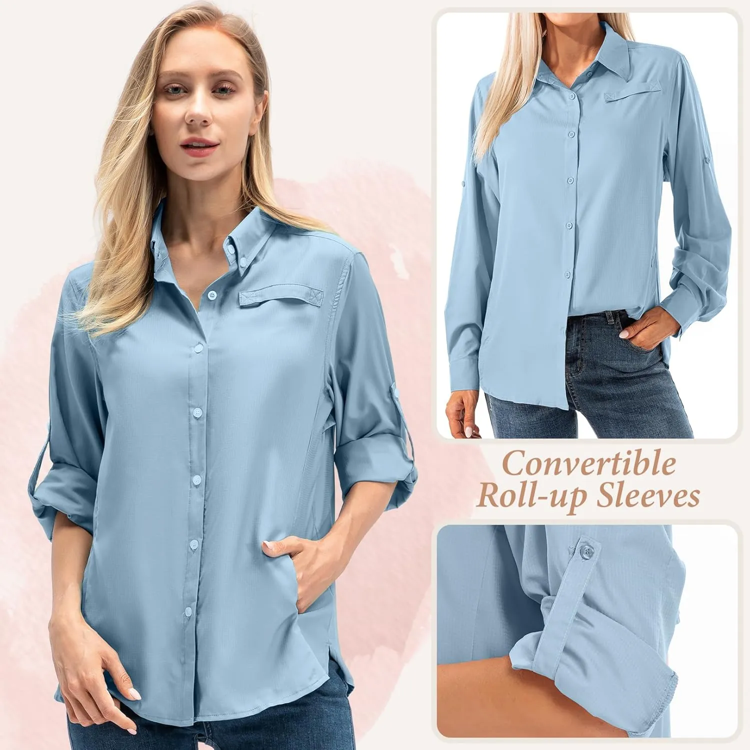 Jessie Kidden Women's Quick Dry Sun UV Protection Convertible Long Sleeve Shirts for Hiking Camping Fishing Sailing