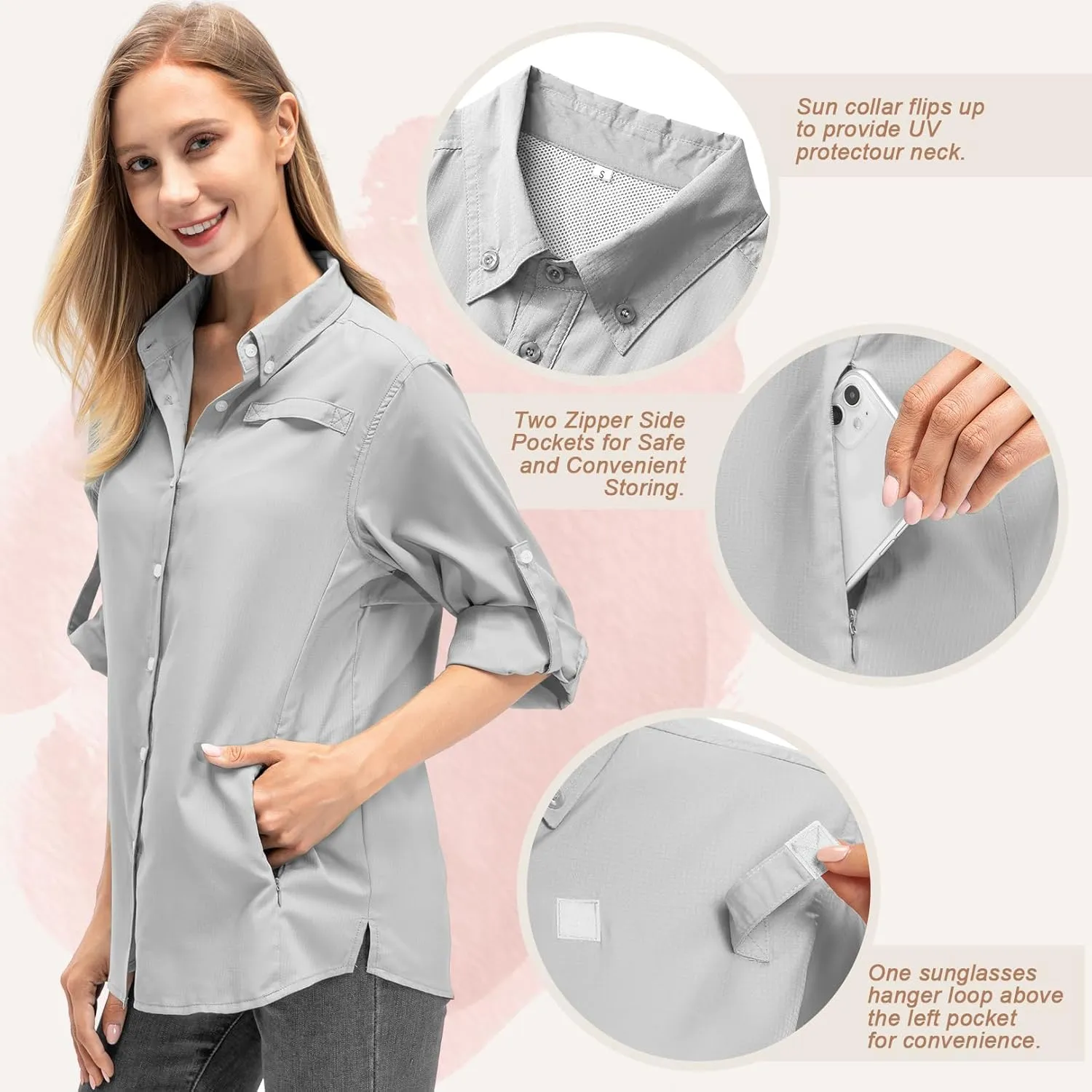 Jessie Kidden Women's Quick Dry Sun UV Protection Convertible Long Sleeve Shirts for Hiking Camping Fishing Sailing