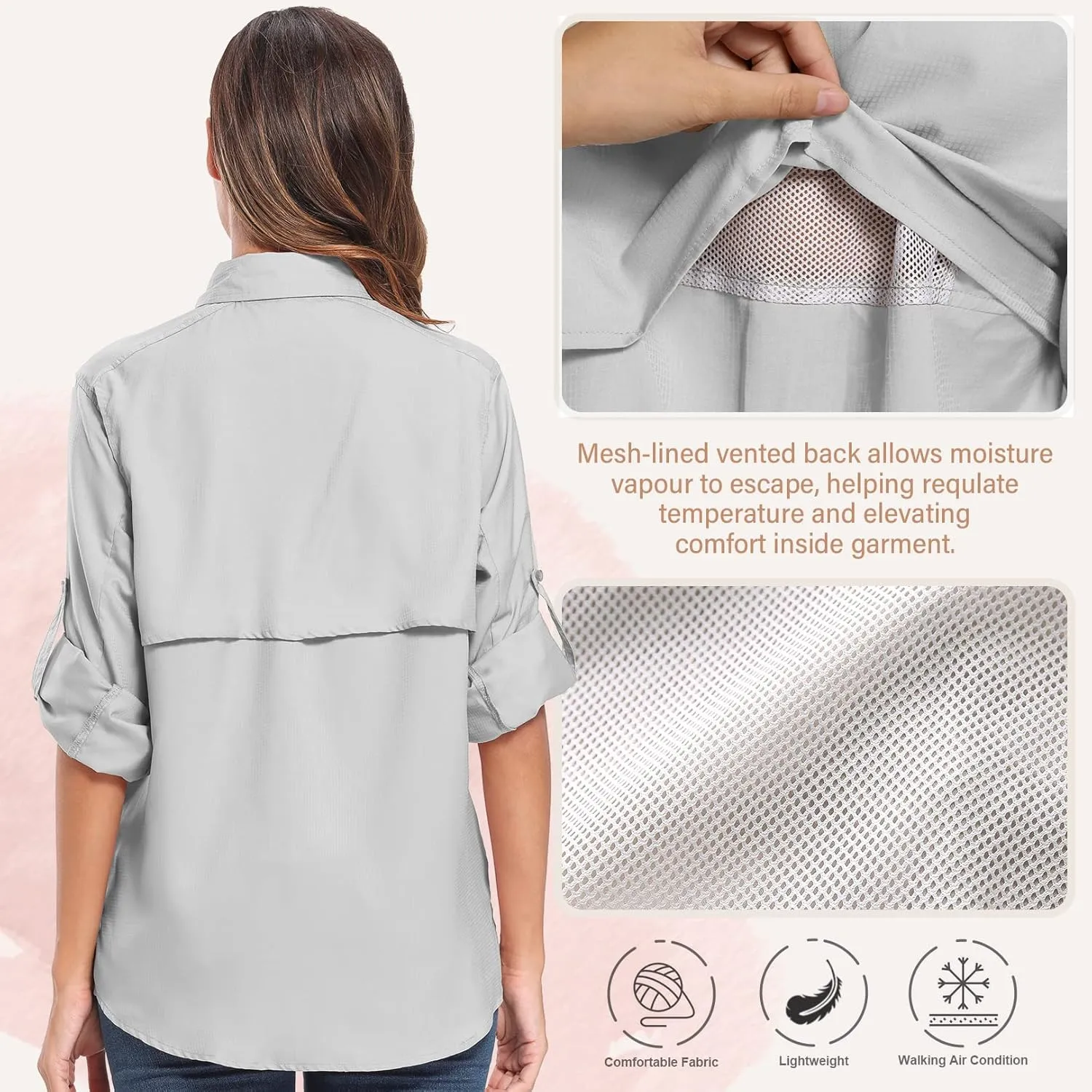Jessie Kidden Women's Quick Dry Sun UV Protection Convertible Long Sleeve Shirts for Hiking Camping Fishing Sailing