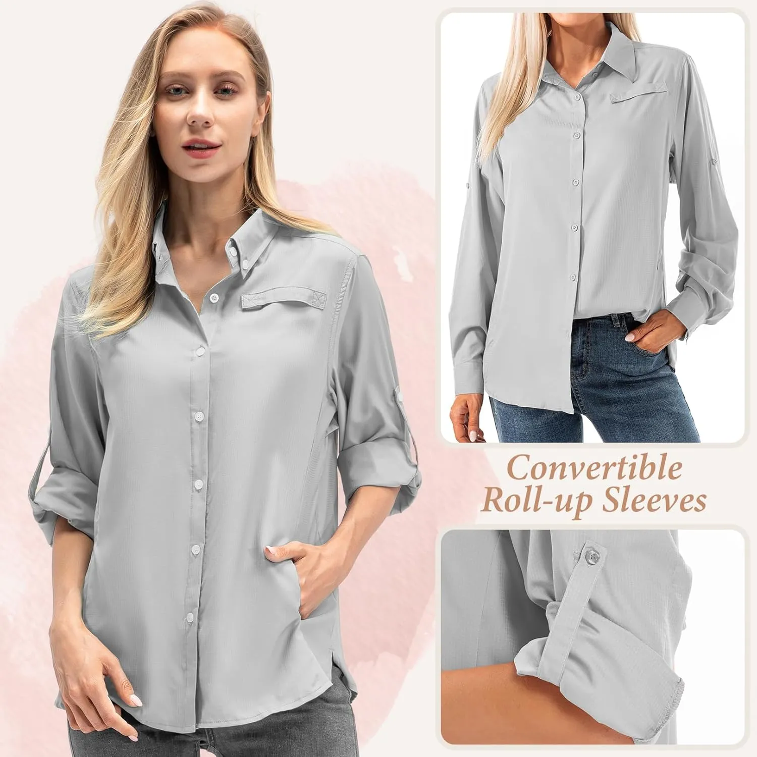 Jessie Kidden Women's Quick Dry Sun UV Protection Convertible Long Sleeve Shirts for Hiking Camping Fishing Sailing