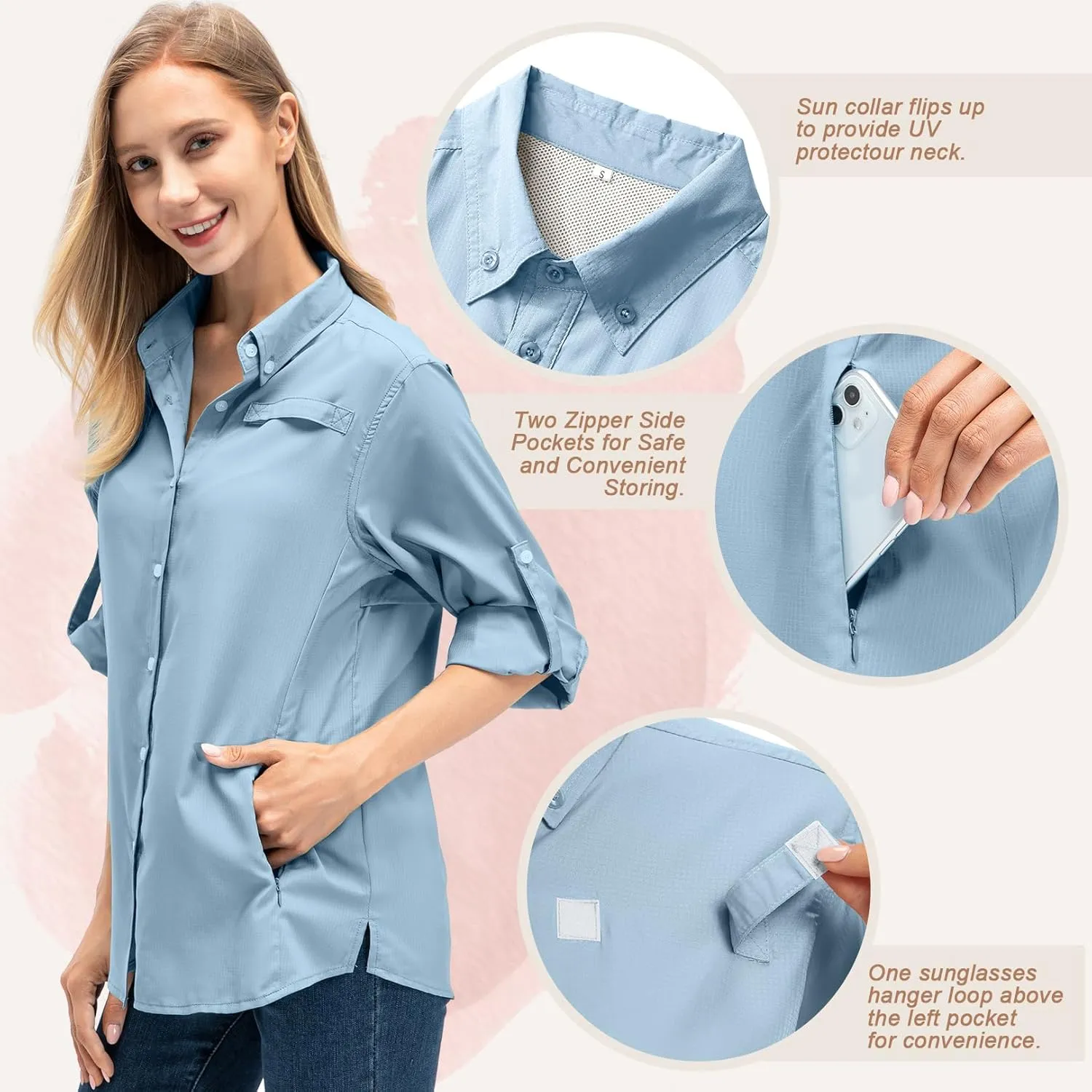 Jessie Kidden Women's Quick Dry Sun UV Protection Convertible Long Sleeve Shirts for Hiking Camping Fishing Sailing