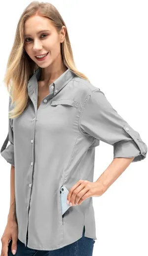 Jessie Kidden Women's Quick Dry Sun UV Protection Convertible Long Sleeve Shirts for Hiking Camping Fishing Sailing