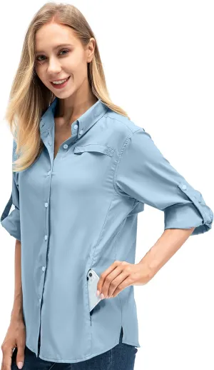Jessie Kidden Women's Quick Dry Sun UV Protection Convertible Long Sleeve Shirts for Hiking Camping Fishing Sailing