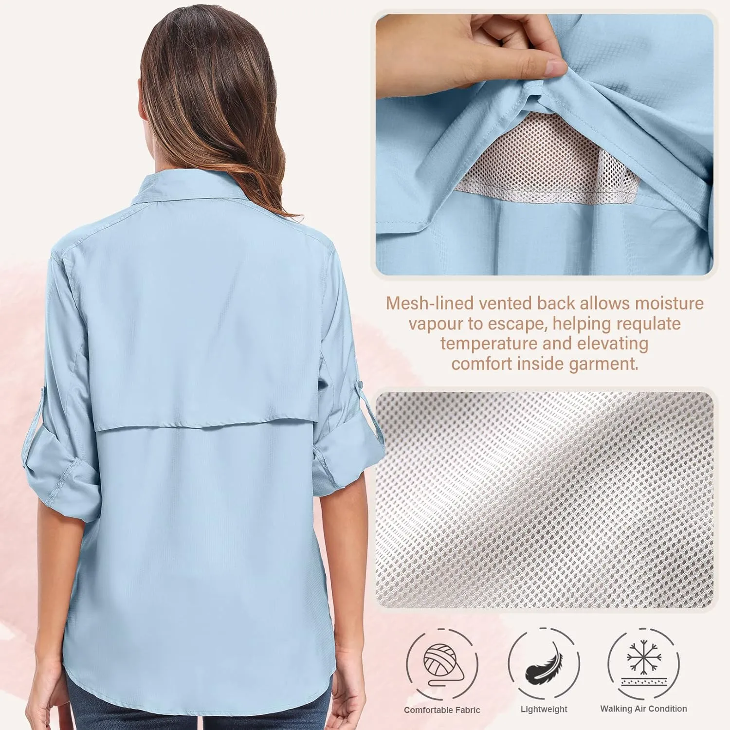 Jessie Kidden Women's Quick Dry Sun UV Protection Convertible Long Sleeve Shirts for Hiking Camping Fishing Sailing