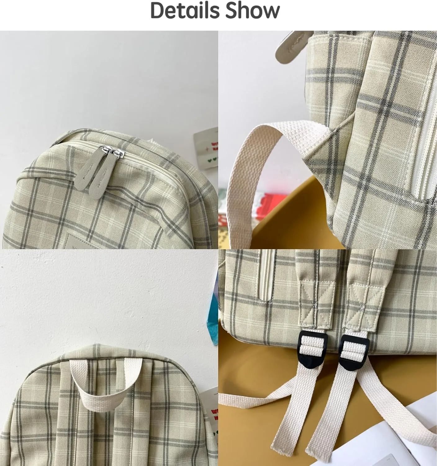 JHTPSLR Light Academia Aesthetic Backpack Plaid Preppy Backpack Teen Girls Book Bags Back to School Backpack Supplies (Sage Green)
