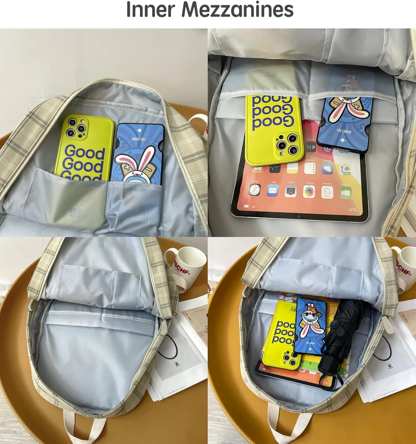 JHTPSLR Light Academia Aesthetic Backpack Plaid Preppy Backpack Teen Girls Book Bags Back to School Backpack Supplies (Sage Green)