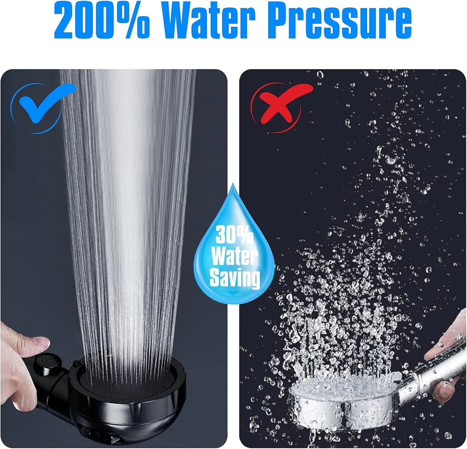 JONKEAN High Pressure Shower Head with 3 Spray Settings, Water Saving Handheld RV Shower Head with Hose and On Off Switch, Detachable Shower Heads with Hose and Angle-Adjustable Bracket (Black)