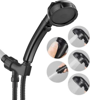 JONKEAN High Pressure Shower Head with 3 Spray Settings, Water Saving Handheld RV Shower Head with Hose and On Off Switch, Detachable Shower Heads with Hose and Angle-Adjustable Bracket (Black)