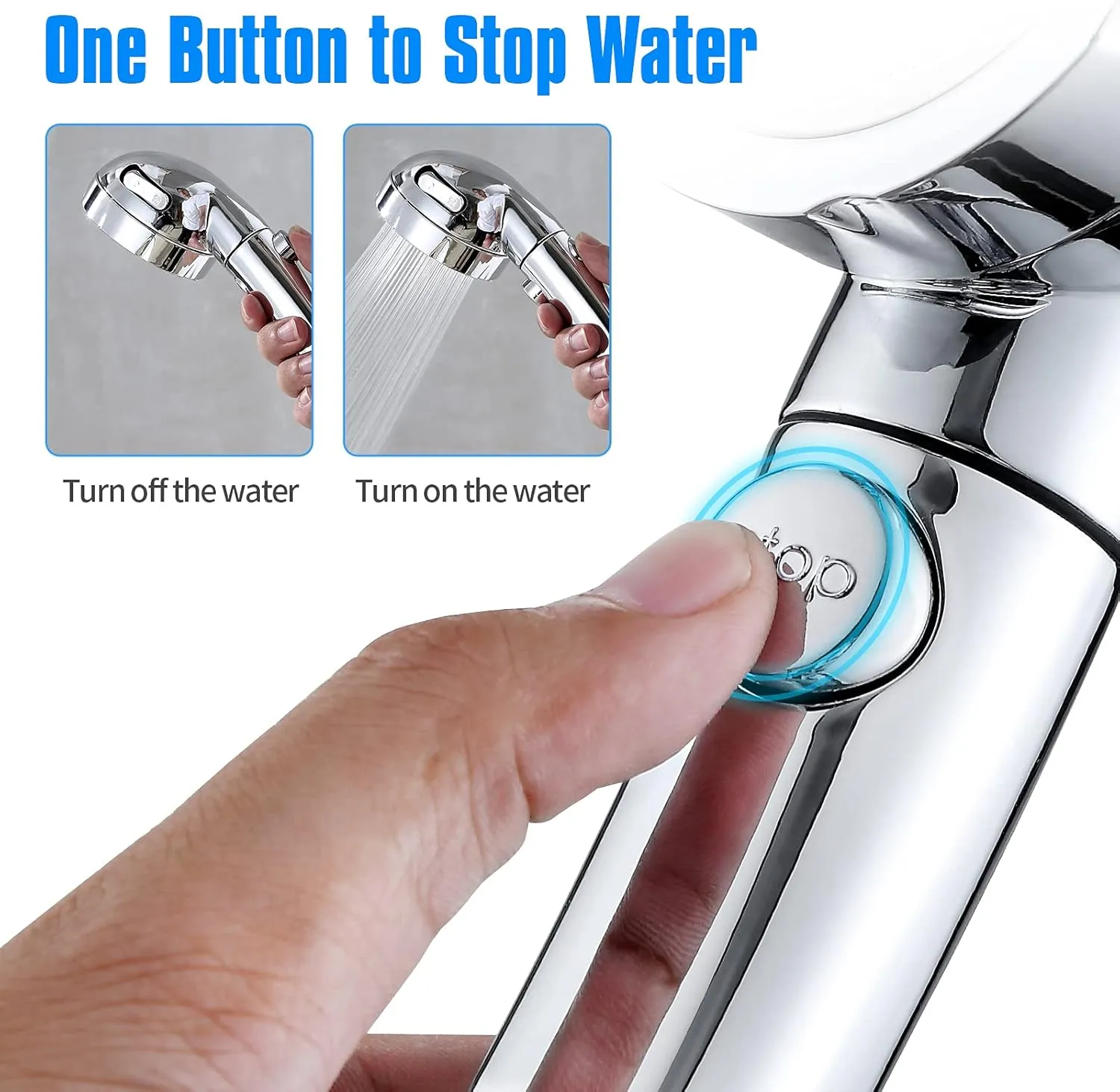 JONKEAN High Pressure Shower Head with 3 Spray Settings, Water Saving Handheld RV Shower Head with Hose and On Off Switch, Detachable Shower Heads with Hose and Angle-Adjustable Bracket (Chrome)