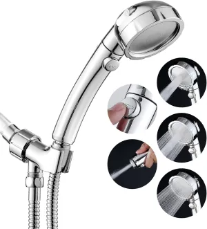 JONKEAN High Pressure Shower Head with 3 Spray Settings, Water Saving Handheld RV Shower Head with Hose and On Off Switch, Detachable Shower Heads with Hose and Angle-Adjustable Bracket (Chrome)