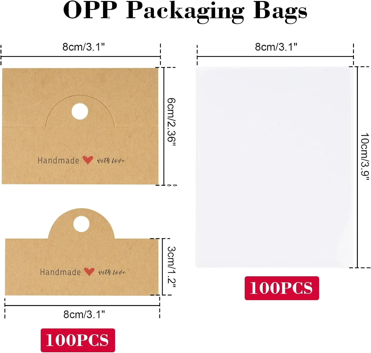 joycraft 100Pcs Brown Packaging for Small Business, Jewelry Package Supplies with Clear Bags, Jewelry Display Bags for Selling, Craft Packaging Set for Bracelets, Key Chains, Earring.