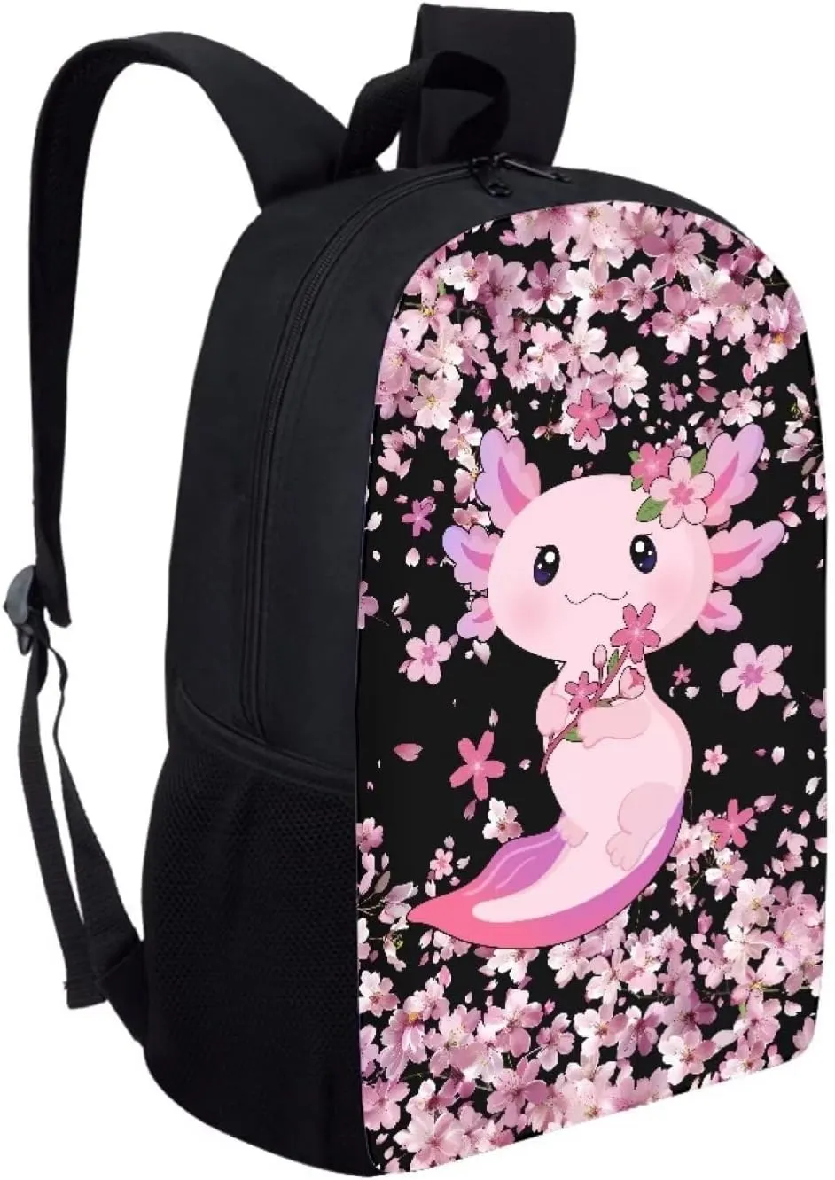 JoyLamoria Backpack Travel Hiking Camping Bag Shoulder Bag Backpack Laptop Messenger Bag Crossbody Purse, Axolotl Cherry Blossoms