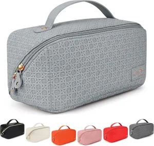 Kat Myhr Large Capacity Travel Cosmetic Bag with handle and divider - Waterproof Makeup Bag Organizer - Cosmetic Make Up Bag for Women - Cute Makeup Bag for Women (Steel Blue)