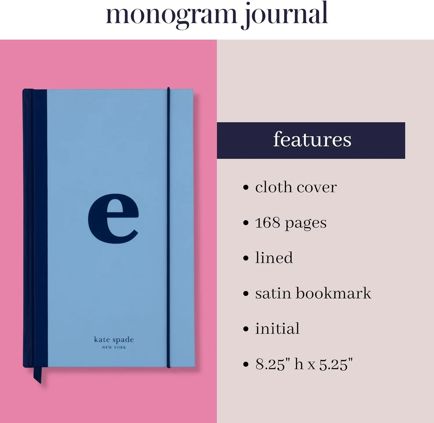 kate spade new york Just Mine Notebook Journal, Monogram Cloth Hardcover Journal, 8.25" x 5.25", Diary Includes 168 Lined Pages, (E)