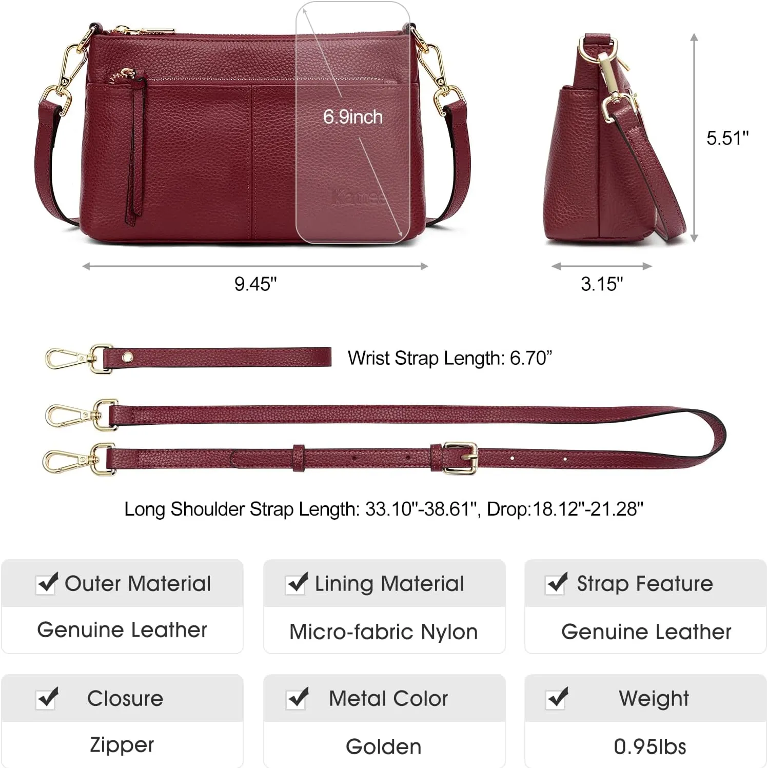 Kattee Leather Crossbody Bags for Women, Small Wristlet Purses for Women