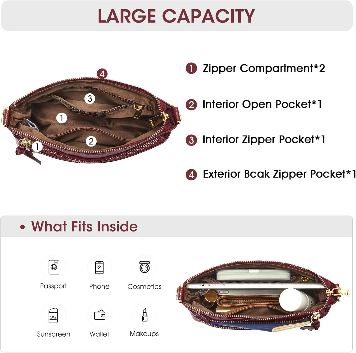Kattee Leather Crossbody Bags for Women, Small Wristlet Purses for Women