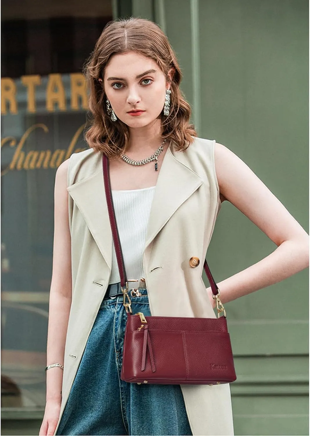 Kattee Leather Crossbody Bags for Women, Small Wristlet Purses for Women