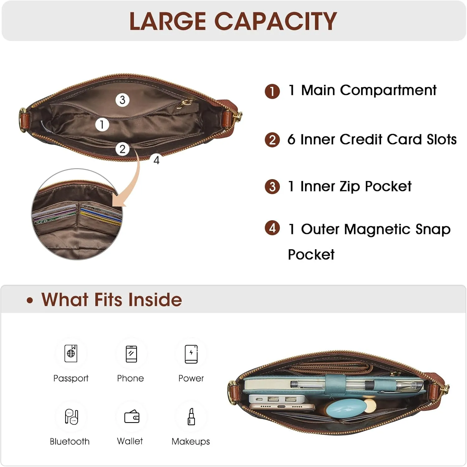 Kattee Leather Crossbody Bags for Women Trendy, Small Shoulder Purses and Handbags, Clutch Wristlet Wallet with 2 Straps