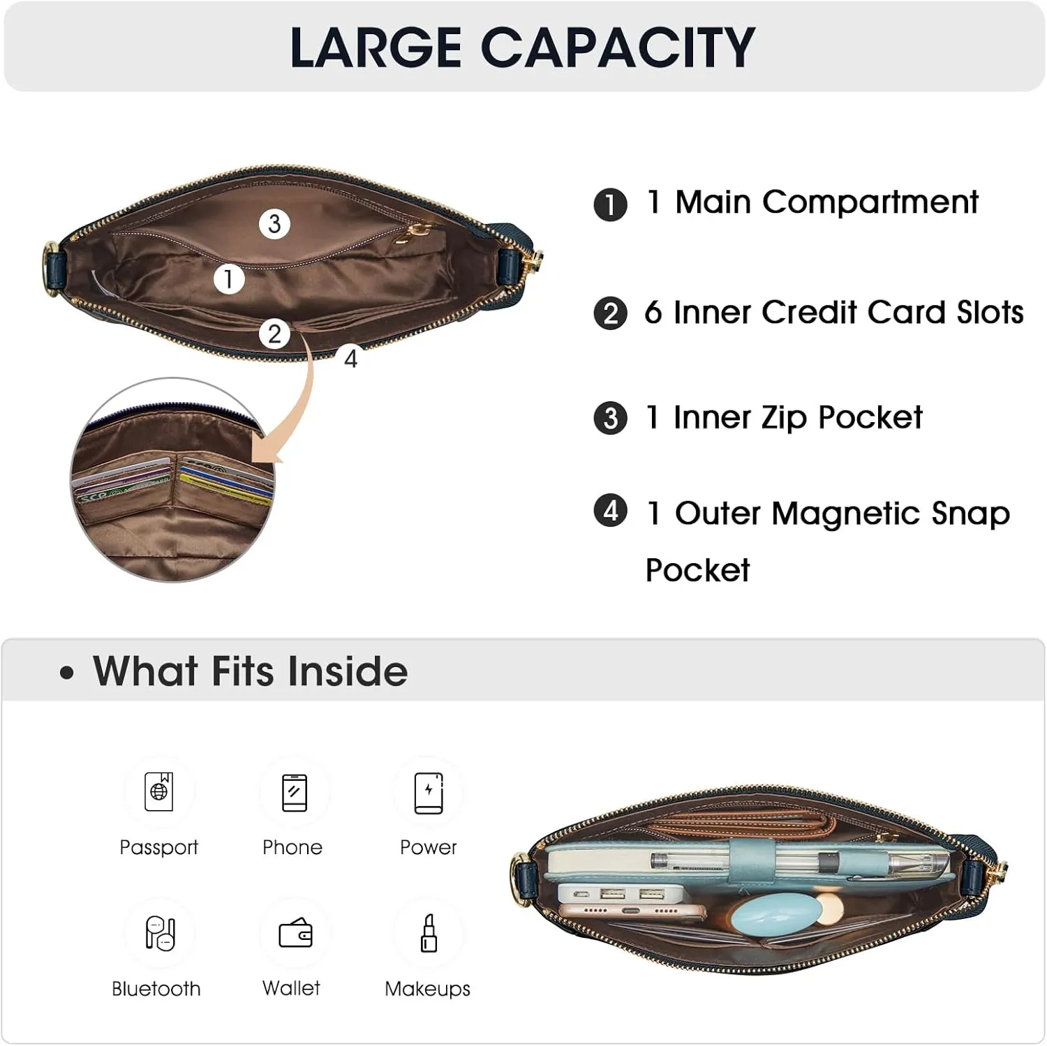 Kattee Leather Crossbody Bags for Women Trendy, Small Shoulder Purses and Handbags, Clutch Wristlet Wallet with 2 Straps