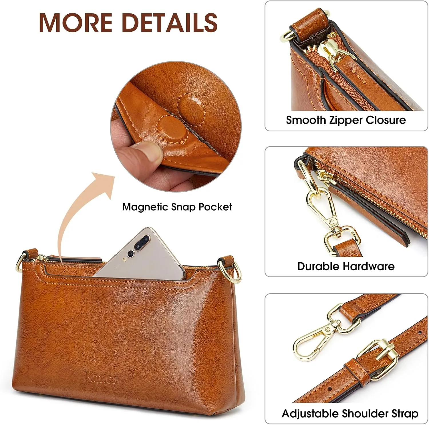Kattee Leather Crossbody Bags for Women Trendy, Small Shoulder Purses and Handbags, Clutch Wristlet Wallet with 2 Straps
