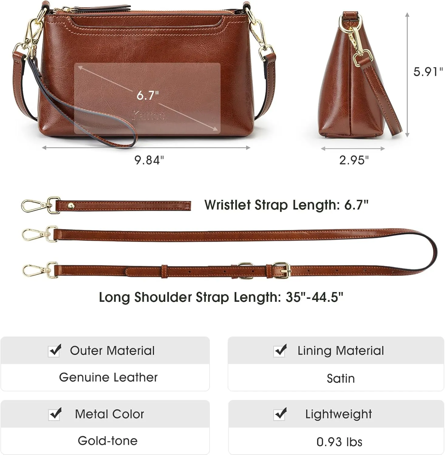 Kattee Leather Crossbody Bags for Women Trendy, Small Shoulder Purses and Handbags, Clutch Wristlet Wallet with 2 Straps