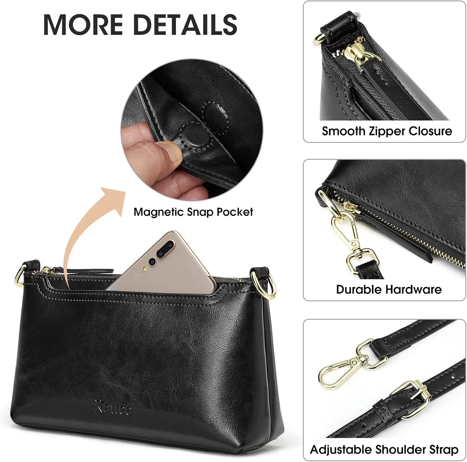 Kattee Leather Crossbody Bags for Women Trendy, Small Shoulder Purses and Handbags, Clutch Wristlet Wallet with 2 Straps