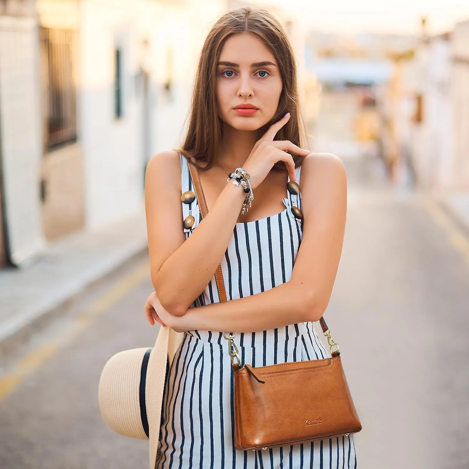 Kattee Leather Crossbody Bags for Women Trendy, Small Shoulder Purses and Handbags, Clutch Wristlet Wallet with 2 Straps