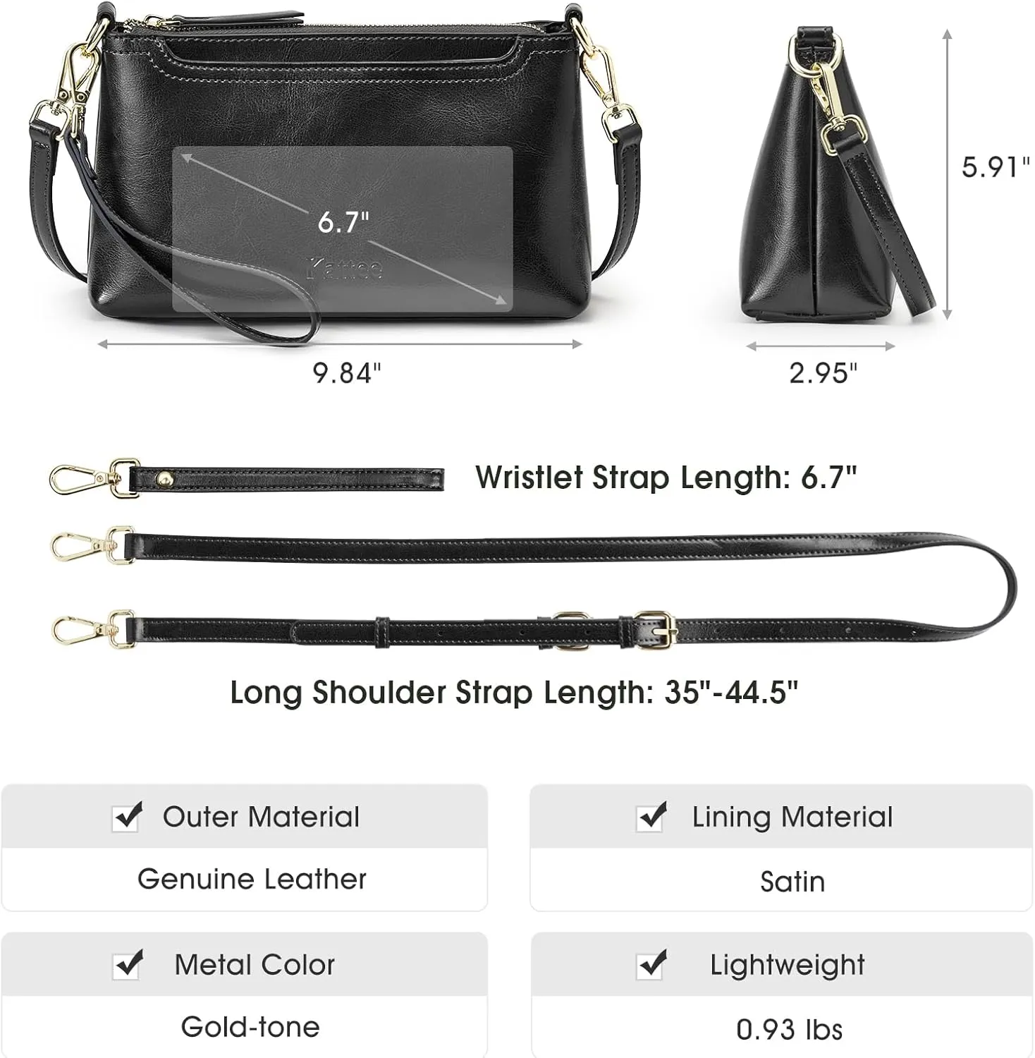 Kattee Leather Crossbody Bags for Women Trendy, Small Shoulder Purses and Handbags, Clutch Wristlet Wallet with 2 Straps