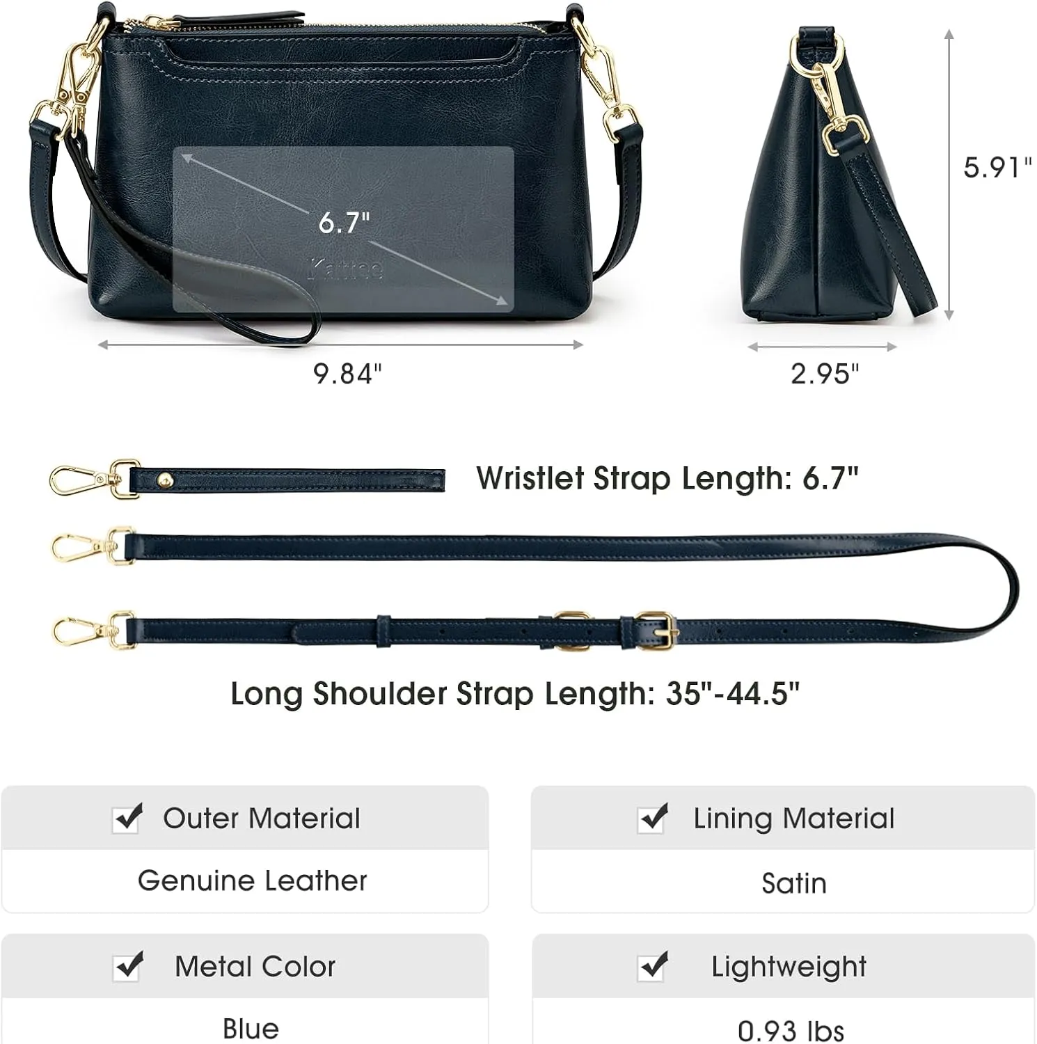 Kattee Leather Crossbody Bags for Women Trendy, Small Shoulder Purses and Handbags, Clutch Wristlet Wallet with 2 Straps