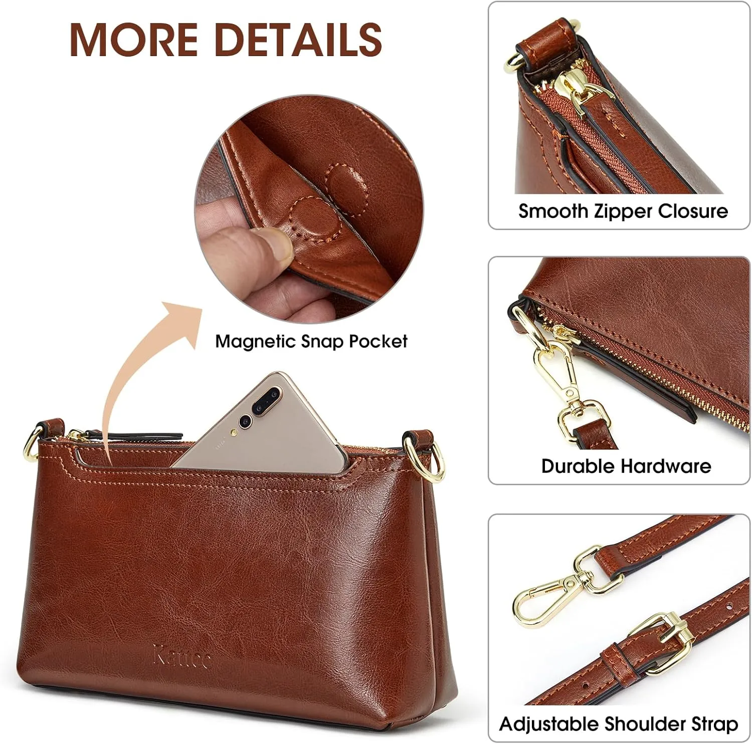 Kattee Leather Crossbody Bags for Women Trendy, Small Shoulder Purses and Handbags, Clutch Wristlet Wallet with 2 Straps