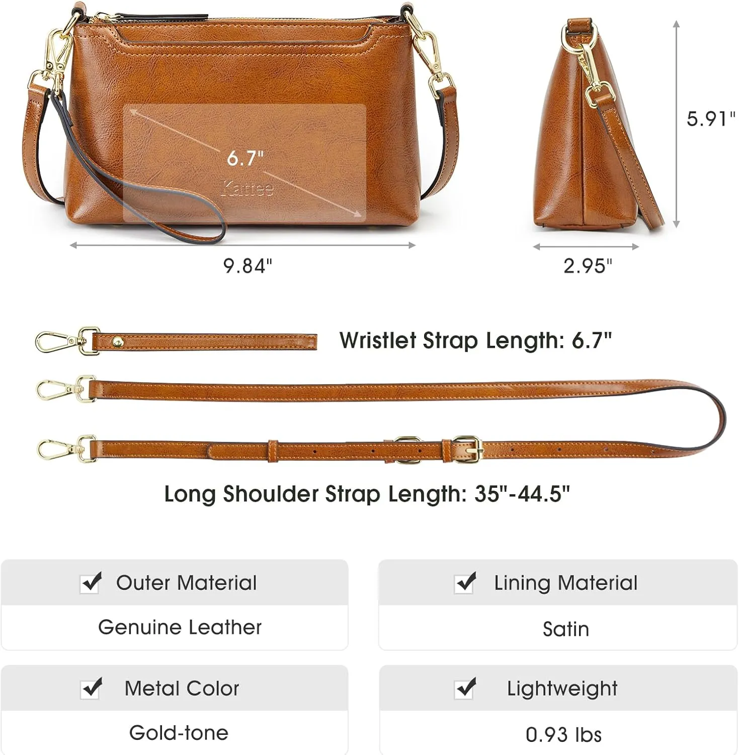 Kattee Leather Crossbody Bags for Women Trendy, Small Shoulder Purses and Handbags, Clutch Wristlet Wallet with 2 Straps