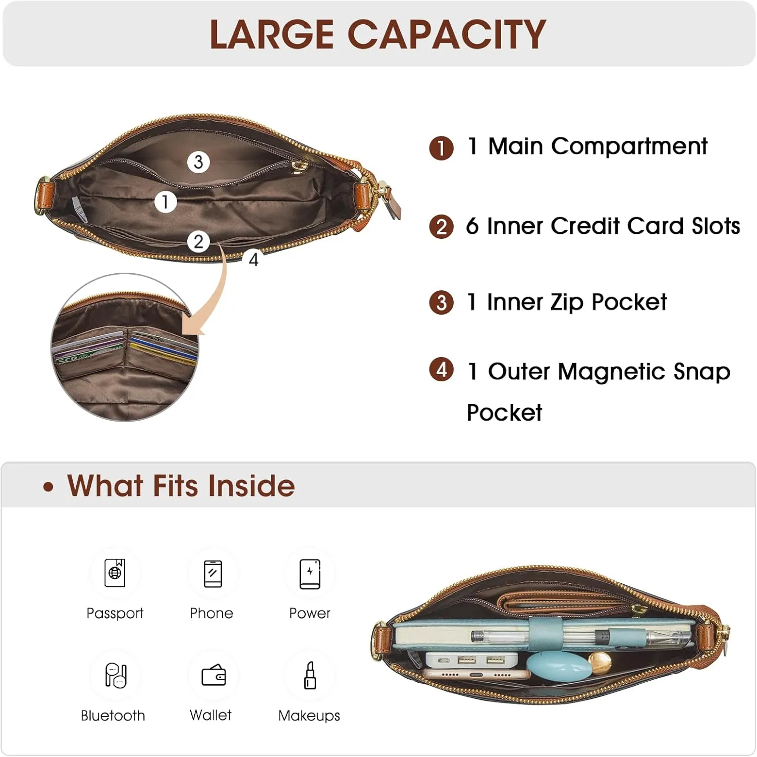 Kattee Leather Crossbody Bags for Women Trendy, Small Shoulder Purses and Handbags, Clutch Wristlet Wallet with 2 Straps