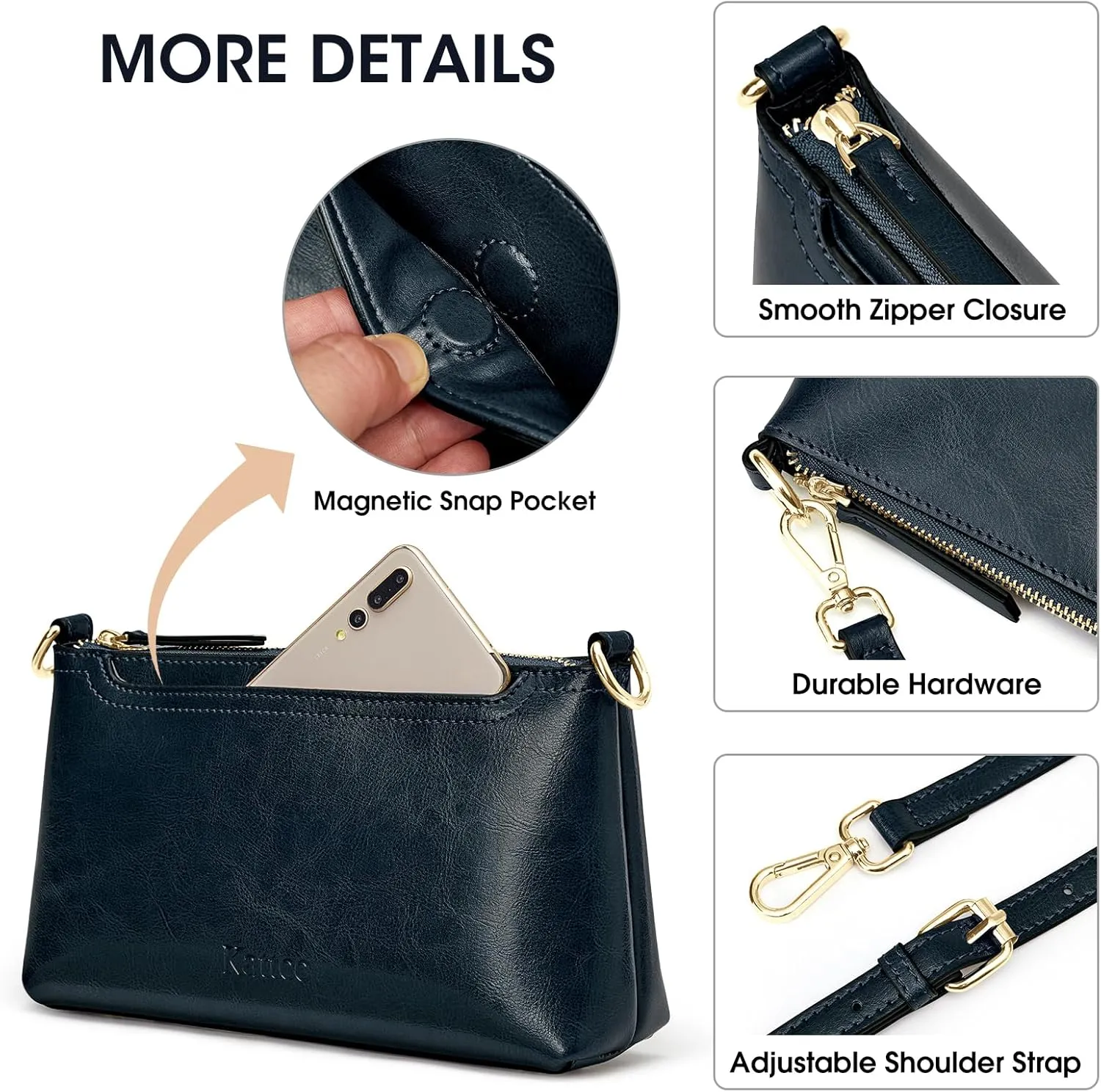 Kattee Leather Crossbody Bags for Women Trendy, Small Shoulder Purses and Handbags, Clutch Wristlet Wallet with 2 Straps