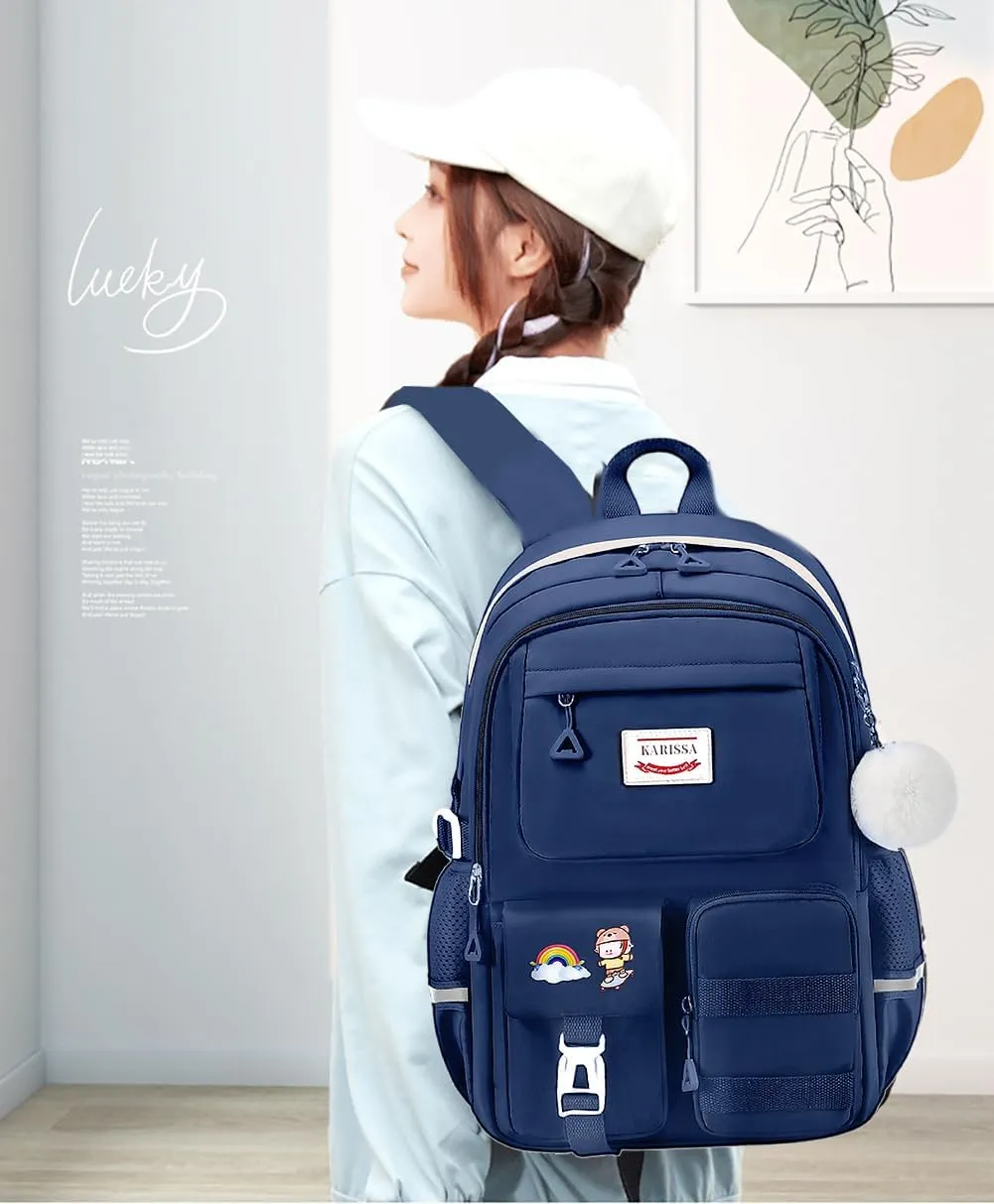 Kawaii Girls Backpack for Kids Teens Cute Laptop Bookbag for College Middle High Elementary School Student, Blue