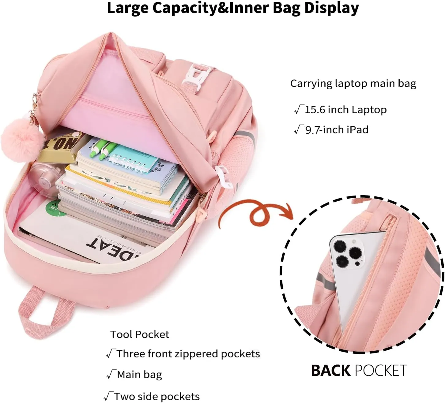 Kawaii Girls Backpack for Kids Teens Cute Laptop Bookbag for College Middle High Elementary School Student, Blue