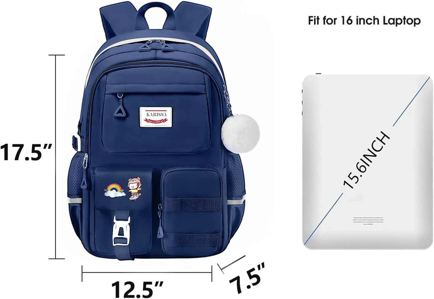 Kawaii Girls Backpack for Kids Teens Cute Laptop Bookbag for College Middle High Elementary School Student, Blue